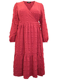 RUST Textured Wrap Long Sleeve Tiered Midi Dress - Plus Size 20
