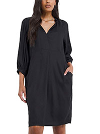 BLACK Twill Relaxed Cocoon Shirt Dress - Plus Size 16 to 24