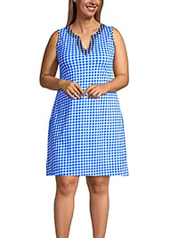 BLUE Pure Cotton Sleeveless Gingham Check Dress - Size 10/12 to 16/18 (US S to L) BLUE Pure Cotton Sleeveless Gingham Check Dress - Size 10/12 to 16/18 (US S to L)