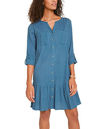 BLUE Crinkle Cotton Flounce Hem Dress - Size 10 to 20