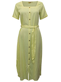 YELLOW Linen Blend Button Through Belted Tea Dress - Size 8 to 16 (S to XXL)