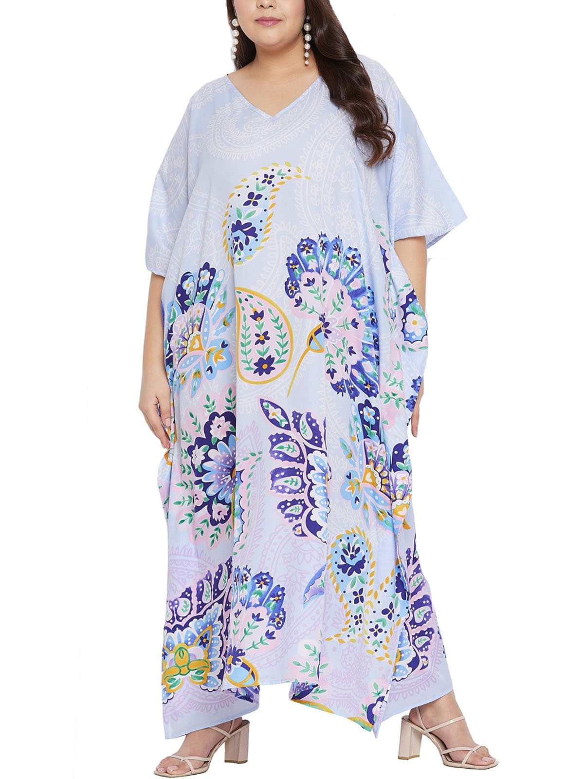 Blue Dress Tribal Printed Polyester Kaftan For Plus Size Women main image 1