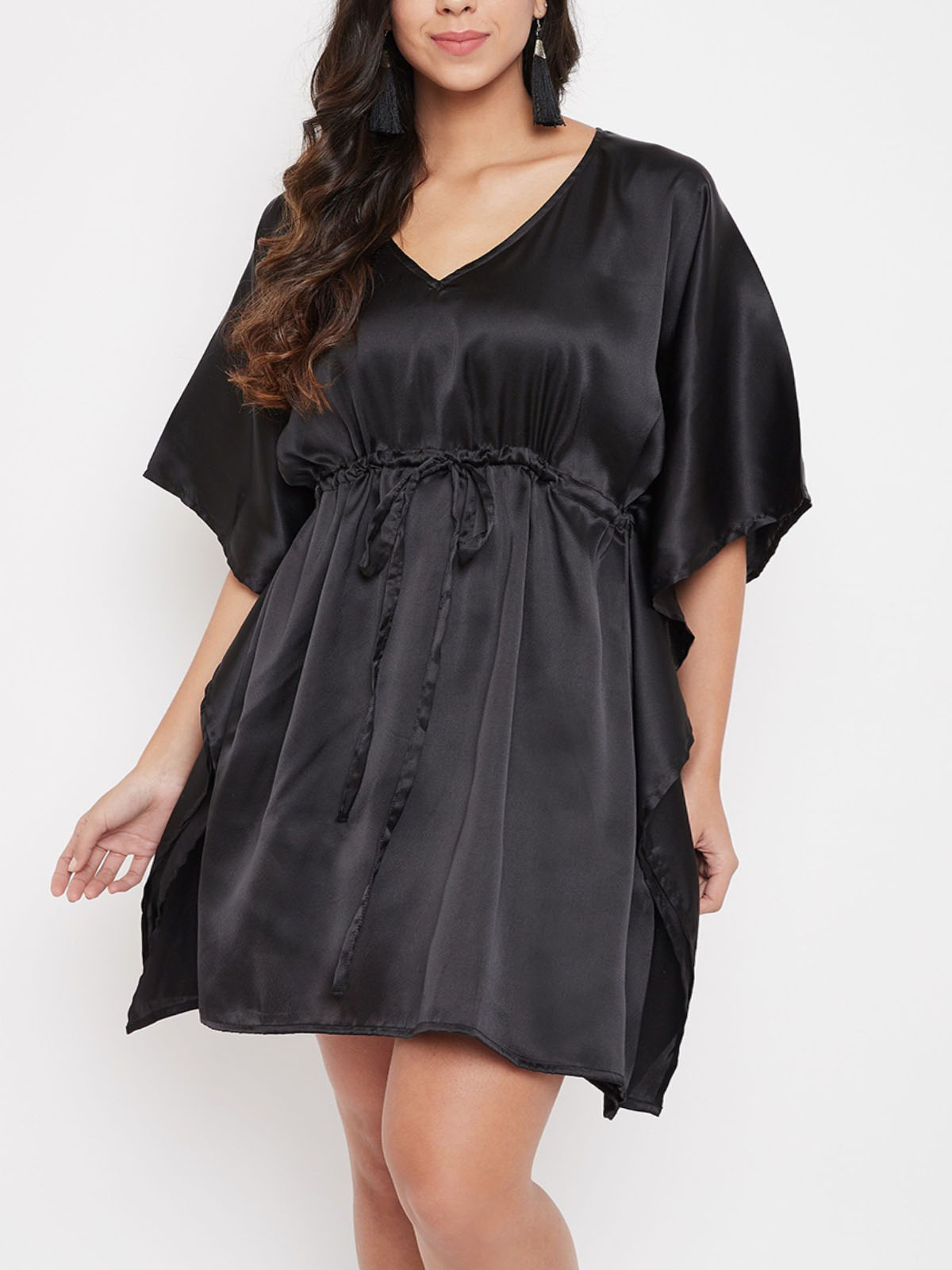 Gypsie Blu - - BLACK Satin V-Neck Kaftan Tunic Top - PLus Size 18 to 28  (Onesize)