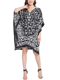 BLACK/WHITE V-Neck Midi Kaftan Dress - Plus Size 18 to 28 (Onesize)