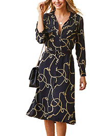 S/DAR BLACK Chain Print Midi Shirt Dress - Size 10 to 18