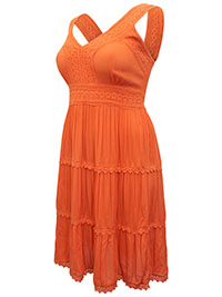 ORANGE Crochet Trim Tiered Fit & Flare Dress - Plus Size 16