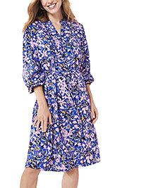 BLUE Print Button Through Dress No Belt - Size 8 to 24