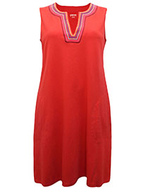 RED Embroidered Cotton Jersey Sleeveless Dress - Plus Size 14/16 to 20/22 (US M to 1X)