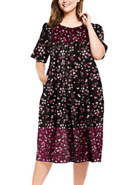 BLACK Mixed Print Short Lounge Pocket Dress - Plus Size 16/18 to 36/38 (US M to 4X)