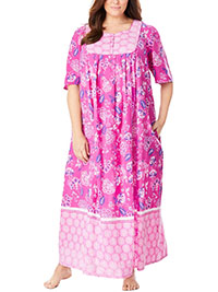 PINK Border Print Long Pocket Lounge Dress - Plus Size 24/26 to 40/42 (US 1X to 5X)