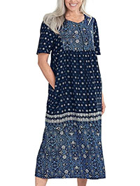 NAVY Mixed Print Zip Front Lounge Dress - Plus Size 12/14 to 26/28 (US M to 3X)