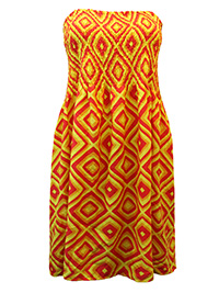RED/YELLOW Geo Print Bandeau Beach Dress - Fit Size 8 to 10 (Onesize)