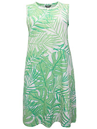 GREEN Cotton Rich Sleeveless Tropical Leaf Print Shift Dress - Size 10/12 to 22 (M to XXL)