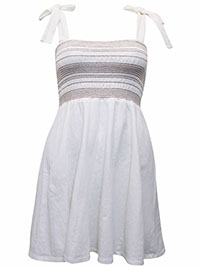 WHITE Tie Strap Shirred Stripe Sundress - Size 4 to 12