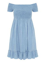 Curve BLUE Shirred Frill Hem Dress - Plus Size 16 to 30/32