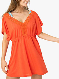 ORANGE Crochet Trim Tie Back Beach Dress - Plus Size 12/14 (S/M)