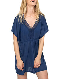 NAVY Crochet Trim Tie Back Beach Dress - Plus Size 12/14 to 16/18 (S/M to L/XL)