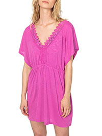 MAGENTA Crochet Trim Tie Back Beach Dress - Plus Size 12/14 to 16/18 (S/M to L/XL)