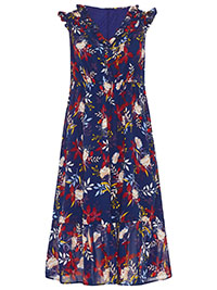 Curve  NAVY Floral Print Ruffle Midi Dress - Plus Size 20 to 22