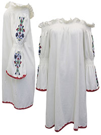 IVORY Cotton Rich Embroidered Sleeve Bardot Dress - Size 4 to 16