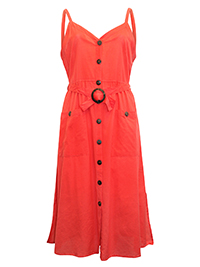 RED Button Through Sleeveless Belted Dress - Plus Size 16/18 to 24/26 (1X to 3X)