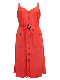 RED Button Through Sleeveless Contrast Buckle Belted Dress - Plus Size 16/18 to 24/26 (1X to 3X)