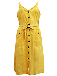 YELLOW Button Through Sleeveless Contrast Buckle Belted Dress - Plus Size 16/18 to 24/26 (1X to 3X)