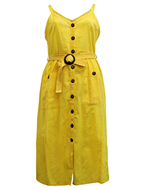 YELLOW Button Through Sleeveless Belted Dress - Plus Size 16/18 to 24/26 (1X to 3X)