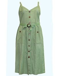 GREEN Button Through Sleeveless Contrast Buckle Belted Dress - Plus Size 16/18 to 24/26 (1X to 3X)