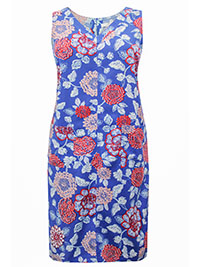 MULTI Linen Blend Sleeveless Floral Print Shift Dress - Plus Size 16