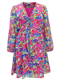MULTI Floral Print Knot Front Skater Dress - Size 10 to 32