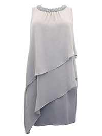 GREY Bead Embellished Tiered Chiffon Dress - Plus Size 20 to 28