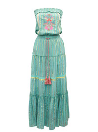 GREEN Embroidered Bandeau Tie Waist Tiered Maxi Dress - Size 10/12 to 30/32 (S to 3X)
