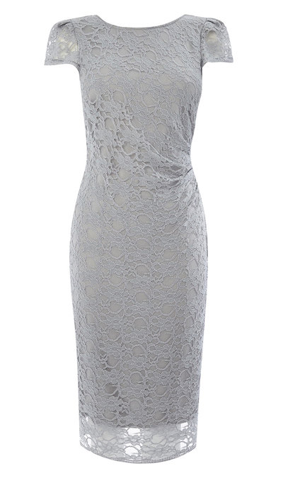 BHS - - Silver GREY Ruched Floral Lace Shift Dress - Size 10 to 22