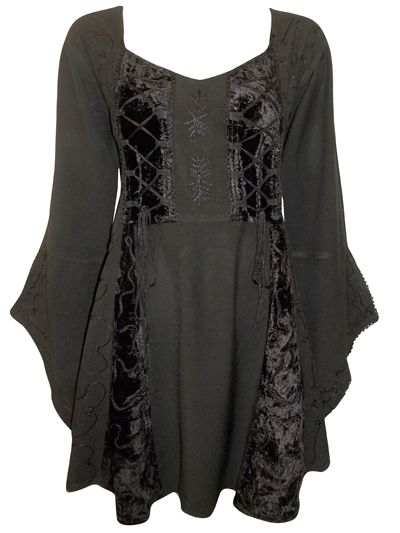 Eaonplus BLACK Embroidered Renaissance Gothic Corset Tunic Top - Size ...
