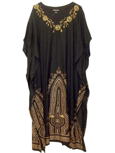 eaonplus BLACK Regal Gold Foil Border Print Kaftan Dress Plus Size