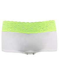 VS WHITE/NEON-LIME Contrast Lace Trim Shortie Knickers - Size M to L VS WHITE/NEON-LIME Contrast Lace Trim Shortie Knickers - Size M to L