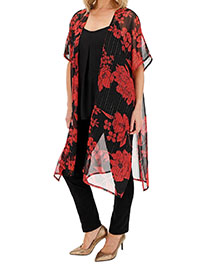 RED Floral Print Metallic Woven Kimono - Plus Size 16/18 to 24/26