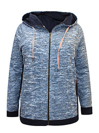 BLUE Pure Cotton Space Dye Zip Through Hoodie - Plus Size 20 to 28