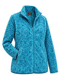 TURQUOISE Leaf Print Funnel Neck Zip Fleece Jacket - Size S to XL