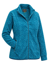 TURQUOISE Tile Print Funnel Neck Zip Fleece Jacket - Size S to XL