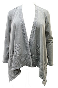 GREY Pure Cotton Open Front Embroidered Jacket - Size 12 to 24 (M to 3X)