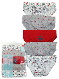M0THERCARE GREY/RED 5-Pack Pure Cotton Transport & Star Print Briefs - Age 1.5/2Y to 5/6Y