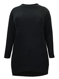 Curve BLACK Long Sleeve Chunky Rib Longline Jumper - Plus Size 14/16 to 22/24