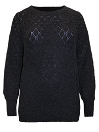 Curve BLACK Pointelle Knit Jumper - Plus Size 14/16 to 30/32