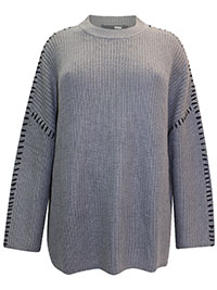 GREY Blanket Stitch Knitted Jumper - Plus Size 18/20 to 34/36