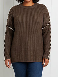 CHOCOLATE Blanket Stitch Knitted Jumper - Plus Size 14/16 to 34/36