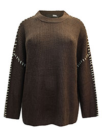 CHOCOLATE Blanket Stitch Knitted Jumper - Plus Size 14/16 to 34/36