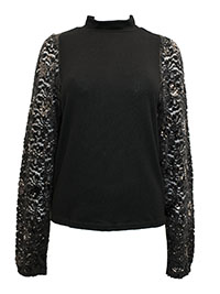 BLACK Soft Touch High Neck Sequin Embellished Top - Size 10 to 26
