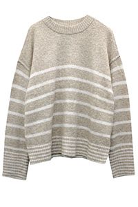 BEIGE Wool Blend Striped Crew Neck Jumper - Size 10/12 to 16 (XS to M)